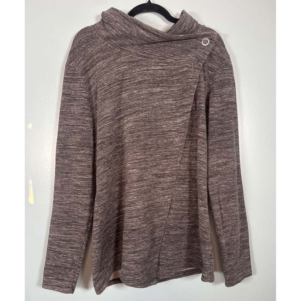 Danskin Women's Gray Shawl Snap On Asymmetrical Long Sleeve Wrap Cardigan XXL